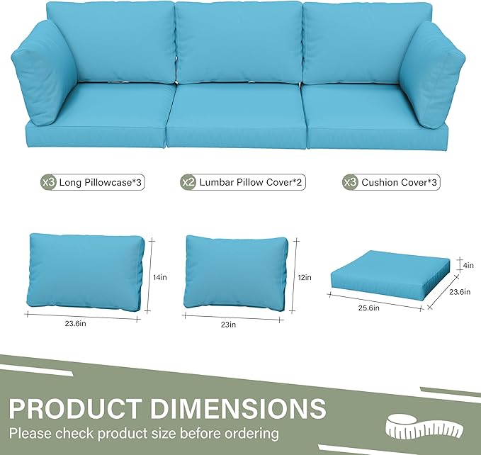 8 pcs Outdoor Cushion Slipcovers Outdoor Patio Cushions Covers Replacement Waterproof with Zipper w/3 Seat Cushion Covers and 5 Backrest Pillow Covers, Covers Only