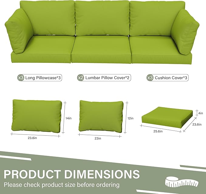 8 pcs Outdoor Cushion Slipcovers Outdoor Patio Cushions Covers Replacement Waterproof with Zipper w/3 Seat Cushion Covers and 5 Backrest Pillow Covers, Covers Only