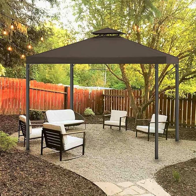 Gazebo Replacement Top 10x12 FT, Gazebo Canopy Replacement Cover for 2 Tier Outdoor Patio Garden Tent Frames,Canopy Cover with Air Vent, Brown