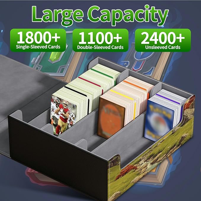Large Card Deck Box for MTG, Fits 1200+ Sleeved Cards, PU Leather Storage Case with Strong Magnetic Closure, Multiple Colors for TCG CCG Baseball Card Collections, Snow Mountain Moon Brook
