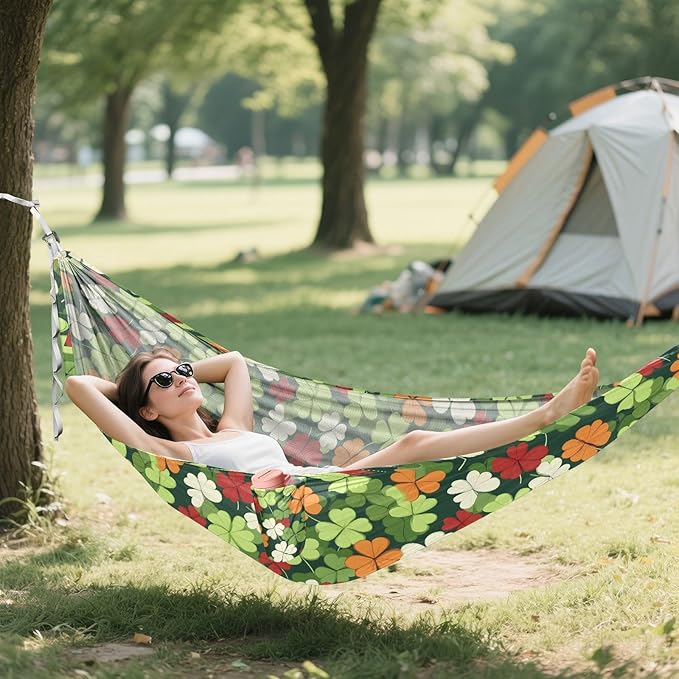 Camping Hammock Outdoor Hammocks for Outside Four Leaf Clover Beach Trees Portable Lightweight with Pockets Tree Straps Indoor