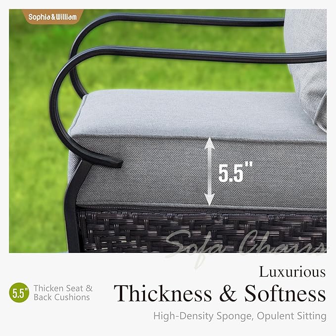 Sophia & William Extra Large Outdoor Patio Swivel Sofa Chairs Set 2 PCS Heavy-Duty Metal Porch Furniture with High Back & Deep Seating Area, 5.5" Thicken Cushions for Deck, Lawn, Outside (Grey)
