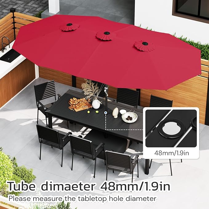 AECOJOY 15x9ft Patio Umbrella with Base Included, Outdoor Double-Sided Rectangle Umbrella with Crank Handle, Market Umbrella for Deck Pool Patio Garden(1.9" Pole, Red)