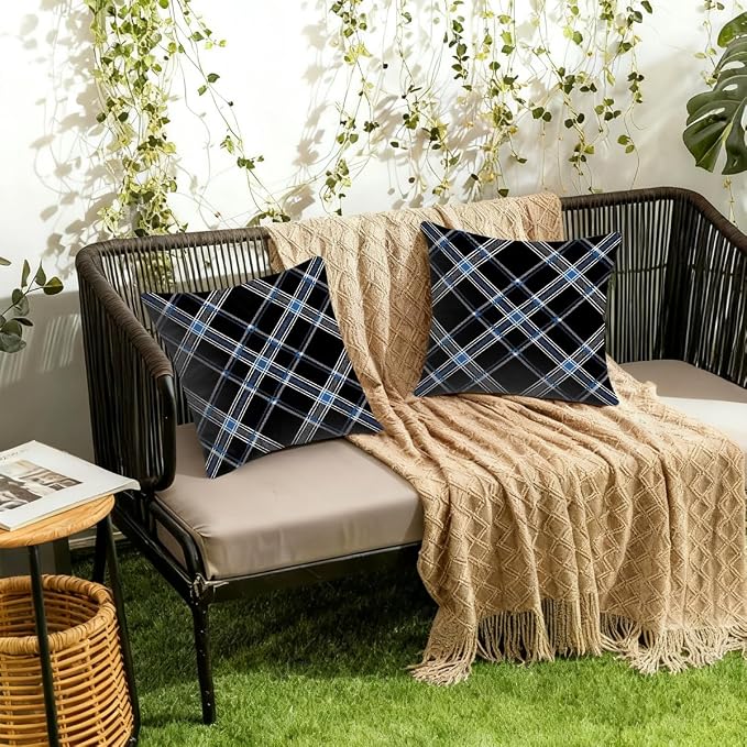 20x20 Inch Outdoor Pillow Covers Set of 2 Waterproof Throw Pillow Covers Decorative Couch Cushion Covers Black Checkered Grey Square Pillowcases Protectors for Patio Garden Sofa