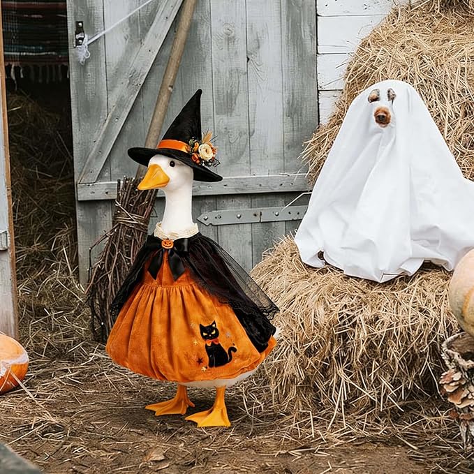 Mtsebmves Pumpkin Wizard Porch Goose Outfit Witch Geese Costume 23-Inch Porch Goose Dress for Yard Lawn Outdoor Garden Patio