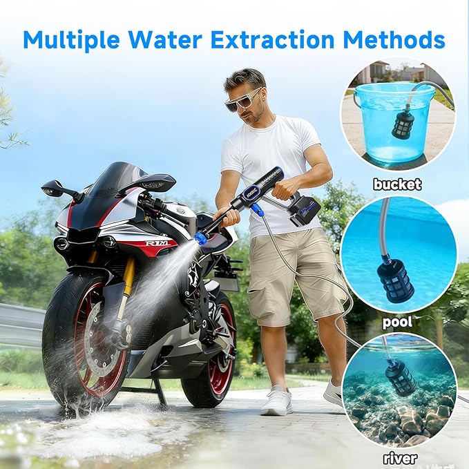 Cordless Portable Washer Battery Powered, Handheld Washer with 6-in-1 Nozzle, Foam Pot, 16FT(5m) Hose, Lightweight Car Washer for Garden, Home, Patio, Car