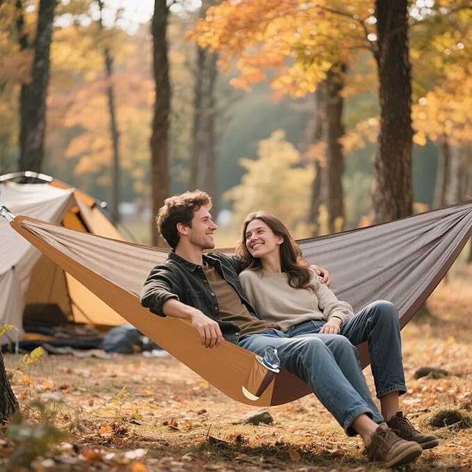 Brown Tones Geometric Camping Hammocks with Hanging Rope Hammock for Outside Essentials
