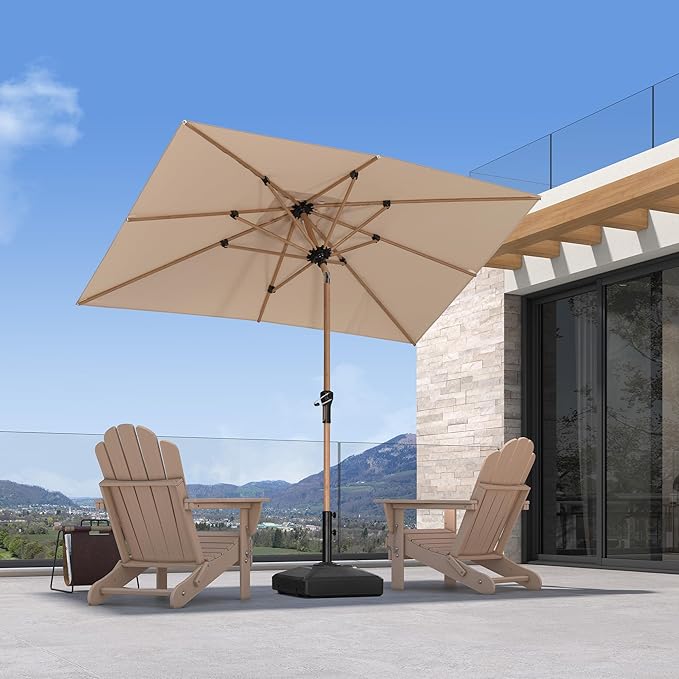 PURPLE LEAF 5' x 8' Patio Umbrella Outdoor Table Umbrella Aluminum Market Umbrella with Push Button Tilt & 8 Sturdy Ribs and Crank Rectangular Outdoor Umbrellas for Garden Patio Lawn, Beige
