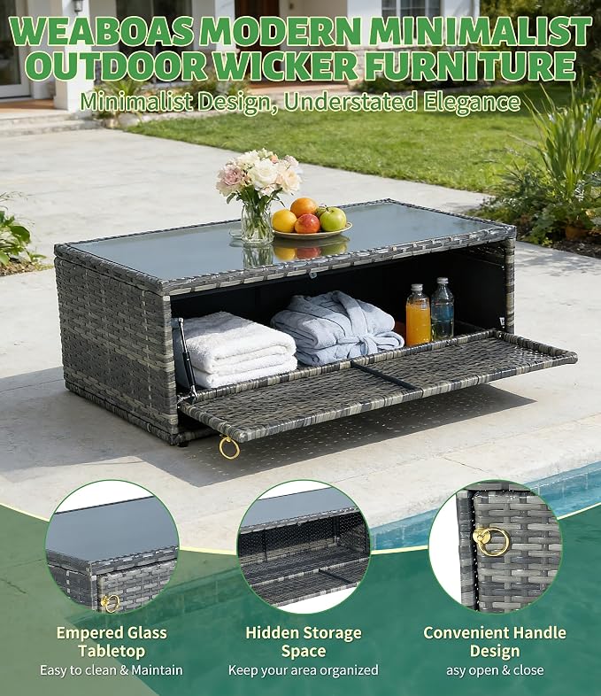 6-Piece Outdoor Patio Furniture Set, Wicker Sofa and Chairs with Cushions & Ottomans, PE Rattan All-Weather Conversation Set with Coffee Table, Comfortable Seating for Backyard, Poolside, Garden Grey