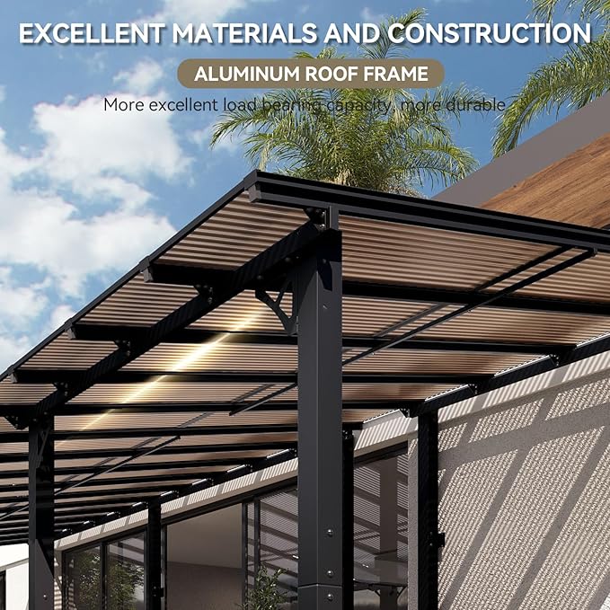 Aoxun 34' x 10' Pergola for Patio, Gazebo with Sloped Roof, Grill Pergola Large Wall-Mounted Heavy Duty Awnings, for Backyard, Deck, Patio
