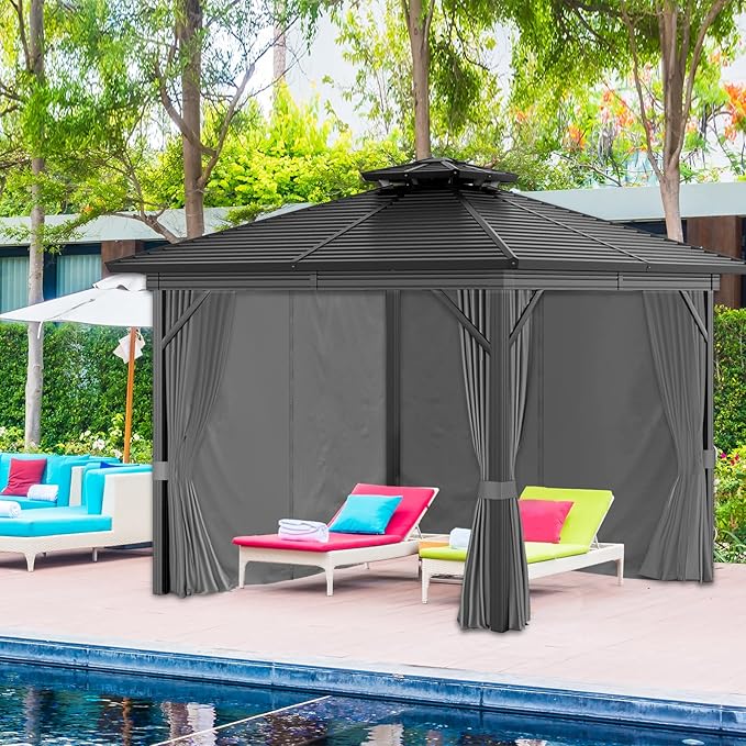 10'x12' Privacy Gazebo Curtains Outdoor Waterproof, 4-Panels Sidewall Curtain Universal Replacement with Zipper for Patio, Backyard, Garden (Only Curtains, Grey)