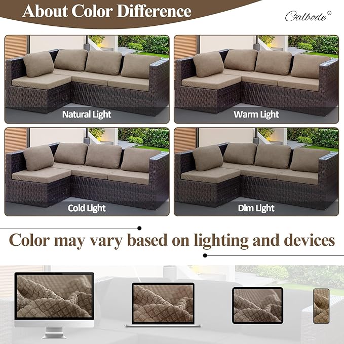 CALBODE 12Pcs Outdoor Stretch Cushion Covers,Waterproof Outdoor Chair Cushion Covers for Patio Furniture, Washable Jacquard Couch Covers Replacement for Patio Furniture(Khaki, Cover Only)
