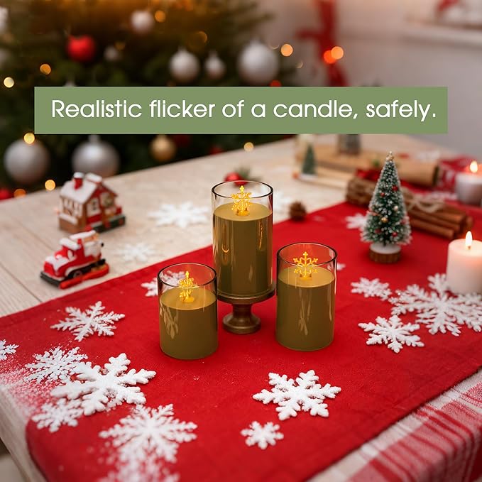 L LOHAS LED Electronic Candle Night Lights with Remote, 3-Pack Snowflake LED Flameless Candles, Battery Operated Flickering Night Light, 5 Brightness Levels & Timer, for Holiday Home Decor