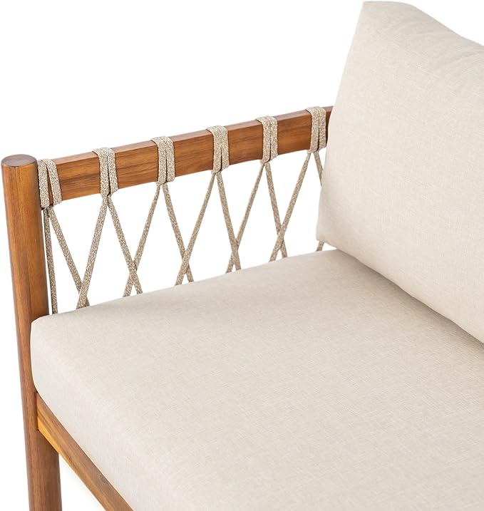 Christopher Knight Home Haven Acacia Wood Outdoor Loveseat and Coffee Table Set, 2 Piece Patio Furniture Set with Water-Repellent Cushion, Solid Wood Outdoor Conversation Set, Beige+Teak
