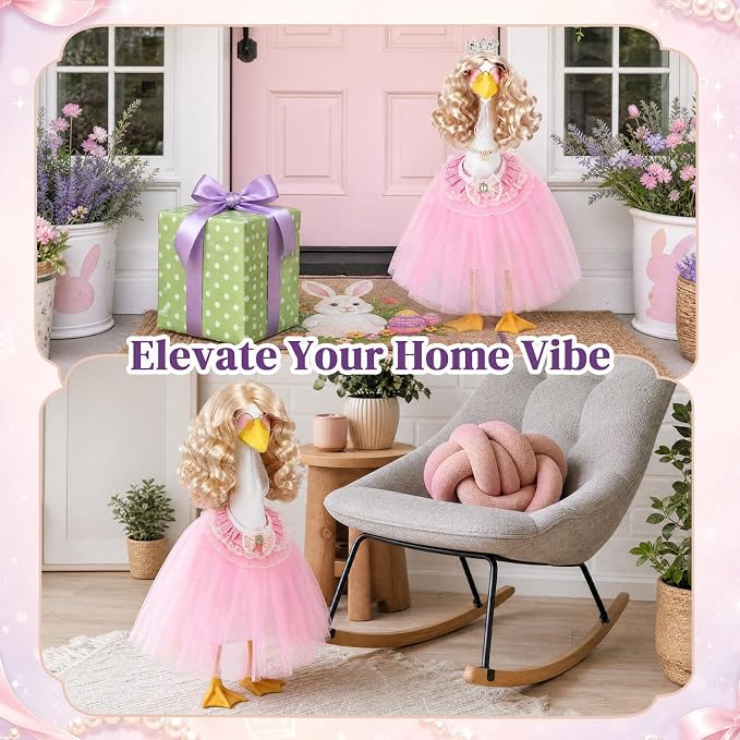 6 Pcs Princess Porch Goose Outfit for 23" | Includes Crown Wig Sunglasses Necklace Bib Tutu Skirt Princess Goose Clothes for Outdoor Garden Lawn Art Decor