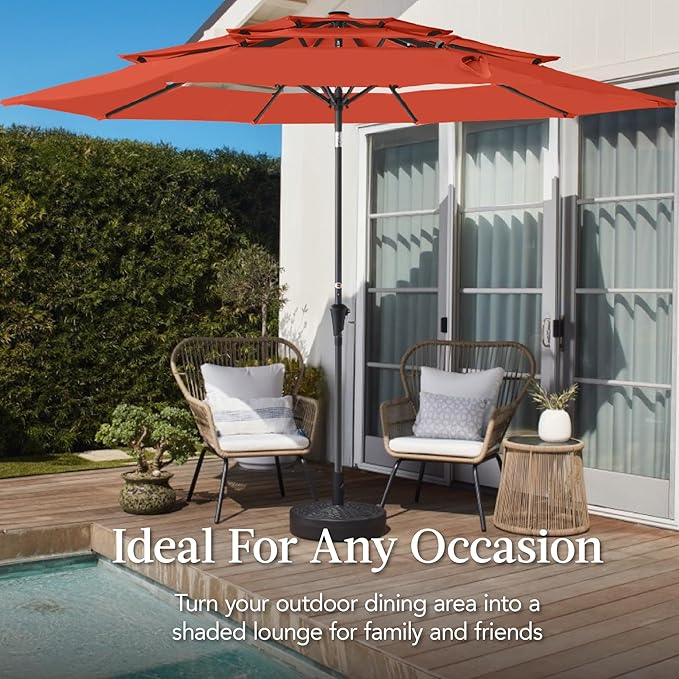 Best Choice Products 10ft 3-Tier Market Patio Umbrella, Outdoor Sun Shade with Tilt, Crank Lift, 8 Ribs for Backyard, Deck, Poolside