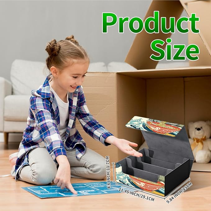 Large Card Deck Box for MTG, Fits 1200+ Sleeved Cards, PU Leather Storage Case with Strong Magnetic Closure, Multiple Colors for TCG CCG Baseball Card Collections, Wave Noodles Cat