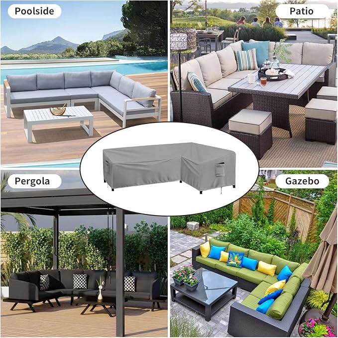 PureFit Outdoor Sectional Sofa Cover Waterproof L Shaped Patio Furniture Covers for Deck, Lawn and Backyard, 104”x83” Right Facing, Gray