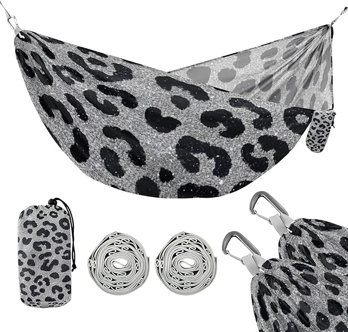 Fake Glitter Leopard Print Grey 330lb Capacity Camping Hammocks with Hanging Rope Swing Hammock for Indoor Outdoor Patio Base para hamacas para adultos