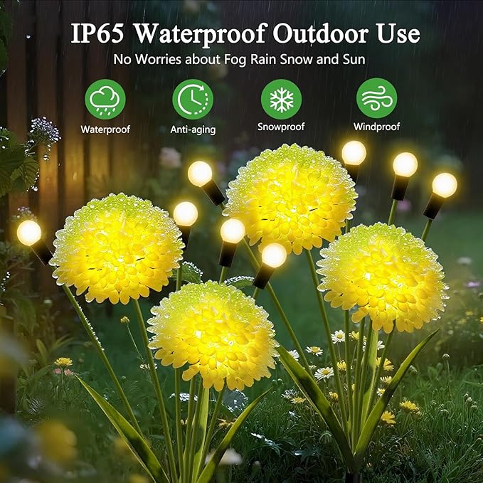 Solar Lights Outdoor Waterproof, 4 Pack Solar Firefly Swaying Lights with Flowers, Flower Light Garden Decor for Outside Yard Patio Thanksgiving for Women Grandma
