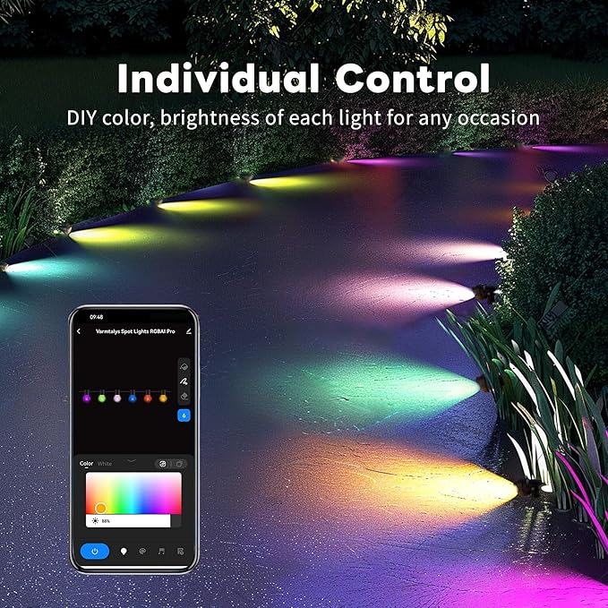 Outdoor Smart Spotlight, RGB Color Changing Landscape Lighting, 300LM Low Voltage IP65 Waterproof, LED Black Aluminum Uplights, Decorative for House Yard Garden Halloween