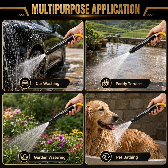 Home High-Pressure Car Wash Water Gun with Booster Nozzle,2026 New Multi-Function Water Jet Nozzle for Car,Black High Pressure Washer for Car Washing and Outdoor Cleaning(B)