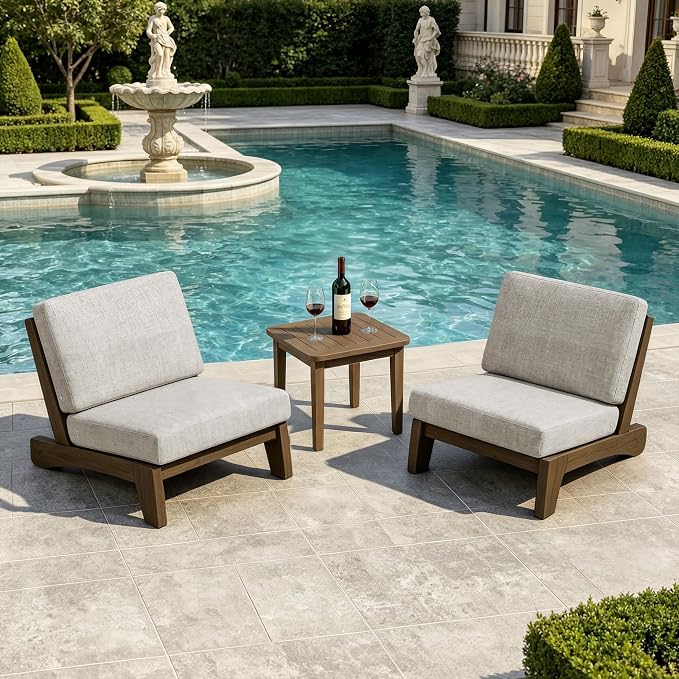 Pia Ricoo Patio Chairs Set of 2, Heavy Duty Wood Patio Furniture Set with Thick Cushions, Bistro Set All-Weather Outdoor Chairs for Balcony, Deck, Poolside, Porch - Light Camel