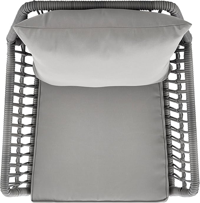 Manhattan Comfort Portofino 4-Piece Patio Conversation Set, Rope Wicker Design with Waterproof Cushions | Outdoor Furniture Includes 2 Armchairs, Loveseat & Coffee Table with Tempered Glass Top, Grey