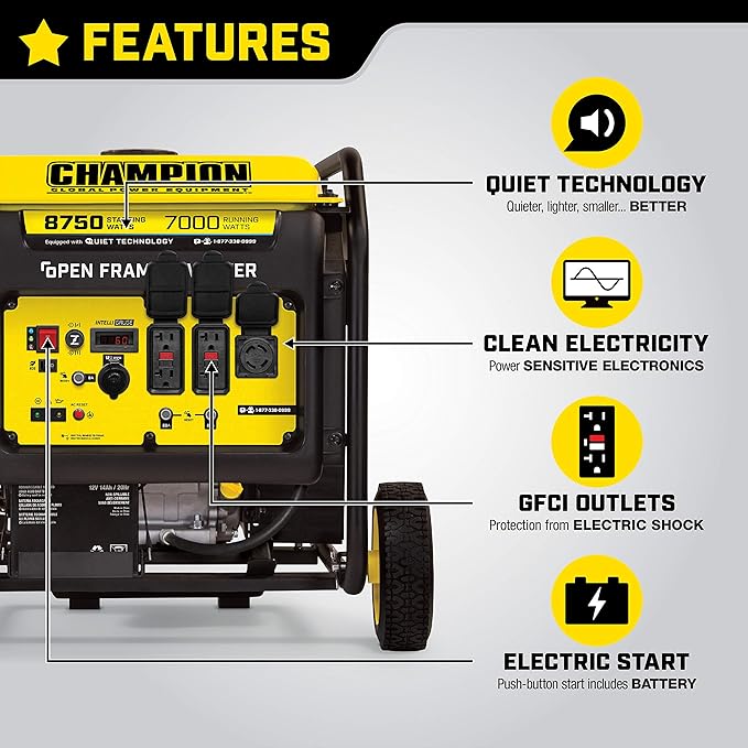 Champion Power Equipment 100520 8750-Watt DH Series Open Frame Inverter Electric Start & Storage Cover for 3000-Watt or Higher Inverter Generators
