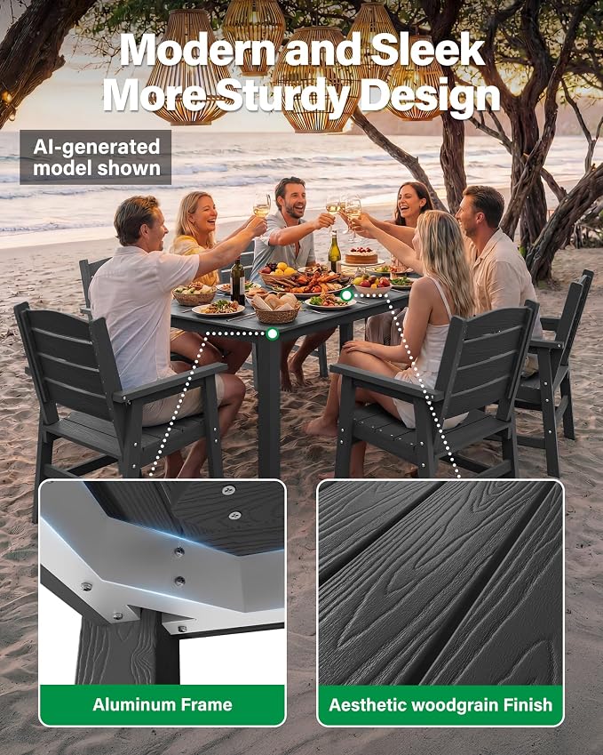 YEFU 10-Piece Patio Dining Sets: All-Weather Outdoor Table and Chairs Outside Furniture with Umbrella Hole & Aluminum Frame - HIPS Modern Patio Dining Set for 8 for Family Gatherings in Deck/Pool Grey