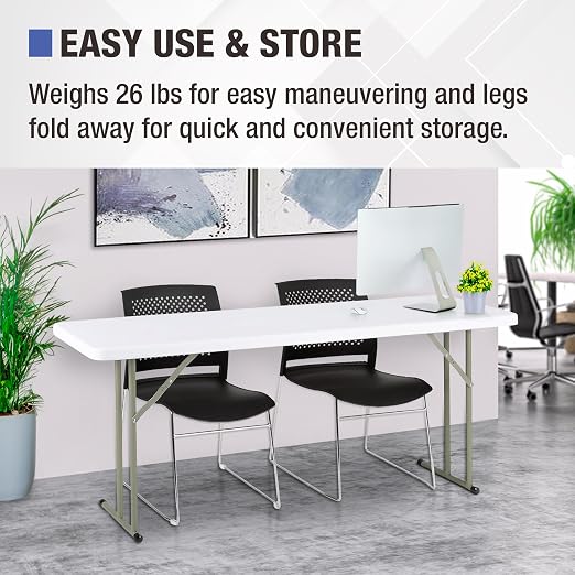 Norwood Commercial Furniture 6' Indoor/Outdoor Folding Training Table, Rectangular Blow-Molded Plastic Folding Training and Event Table, White