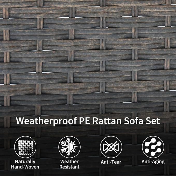 SHGJ&SOFT 3 Piece Patio Furniture Set, 2 Outdoor Swivel Rocking Chairs with Side Table, Wicker Glider Chairs, All-Weather Rattan Bistro Set for Porch, Deck, Pool (Blue, Brown Full-Weave Rattan)