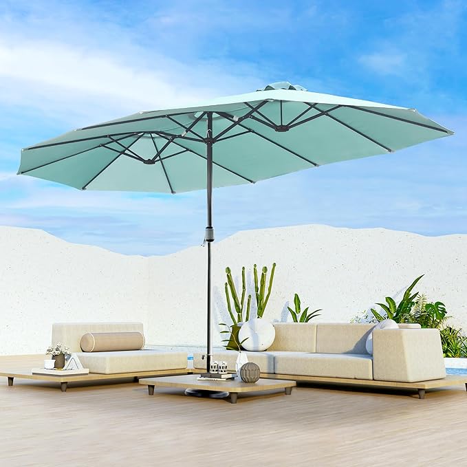 15ft Umbrella Outdoor Patio - Double-Sided Large Market Rectangle Umbrellas with Crank Handle for Patio Garden Yard Pool (No Base)