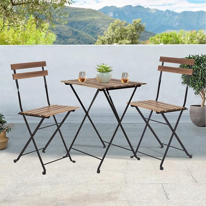 3 Pieces Folding Patio Furniture Set Bistro Set Portable Conversation Set All Weather Resistant Outdoor Furniture with 2 Folding Chairs Table for Patio Outdoor Backyard (Brown)