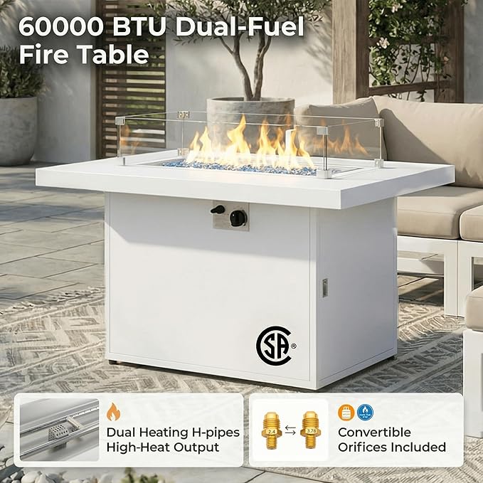 NICESOUL 8 Person Modern Aluminum Outdoor Patio Furniture Set with Fireplace, 29" Wide Deep Seating, Water Resistant L Shaped Sectional Couch, Extra Large Conversation Set for Backyard Terrace, Beige