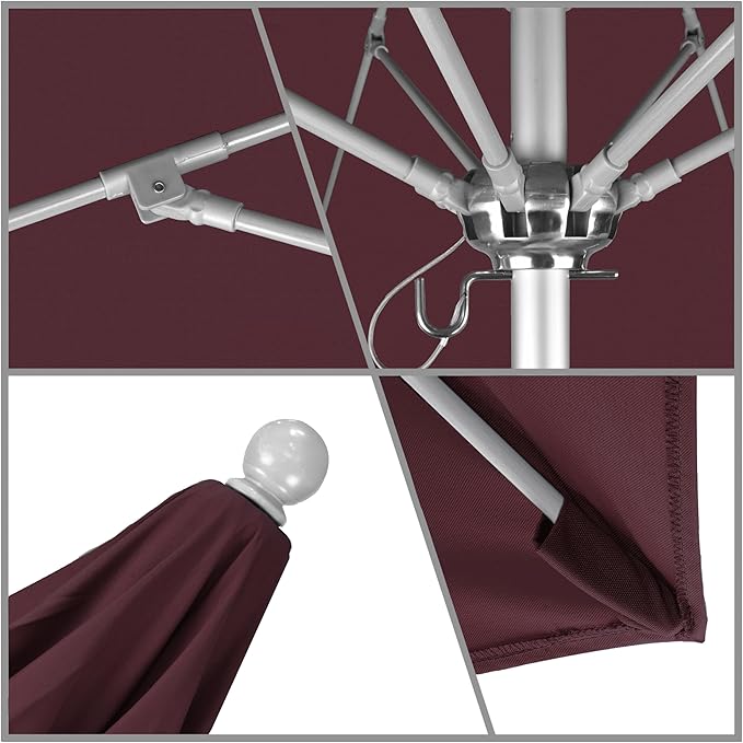 California Umbrella 7.5' Rd. Venture Series Contract Grade Patio Umbrella, Push Open Pin Stop, Silver Finish, Solution Dyed Burgundy