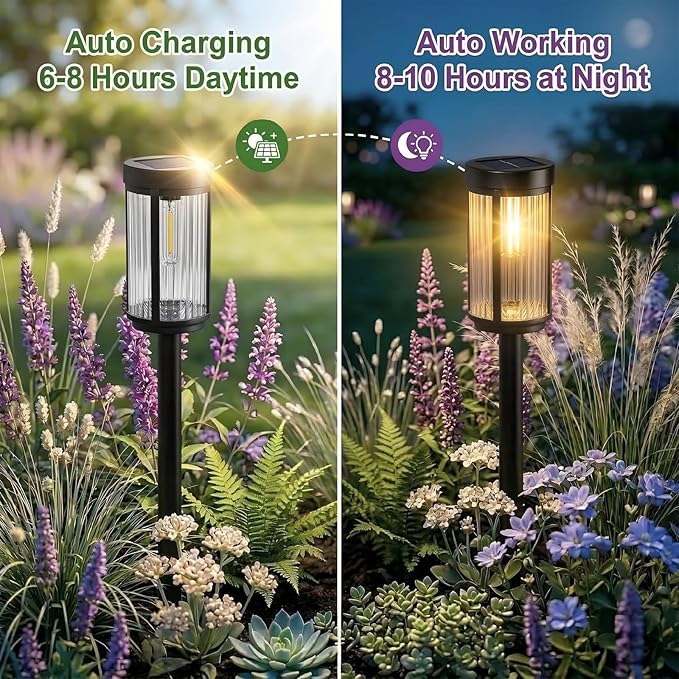 Sparkblaze 12 Pack Solar Garden Lights Outdoor, Decorative Solar Pathway Lights for Yard Auto On/Off Landscape Lighting for Walkway, Lawn, Garden, Waterproof Solar Stake Lights. (12, Warm White)