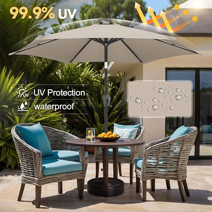 FLAME&SHADE 7.5ft Patio Umbrella - Outdoor Umbrella with Push Button Tilt and Crank for UV Protection, Table Market Umbrella for Garden, Deck, Backyard, Pool and Beach(Taupe)
