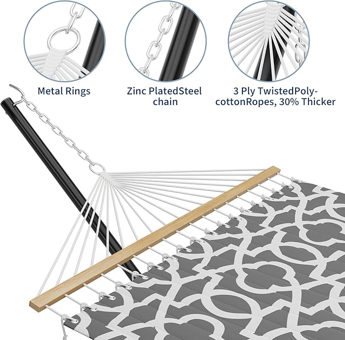 GAOMON Double Hammock with Stand, 475 lb Capacity, Adjustable Portable Hammock Chair with Sturdy Steel Frame, Thick Rope, Quilted Pillow and Carrying Bag Suitable for Backyard, Camping or Outdoor