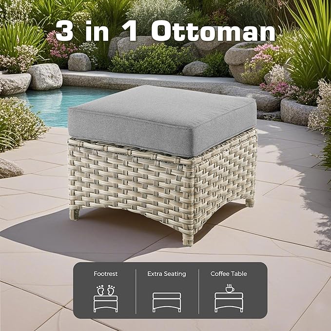 5-Piece Outdoor Patio Furniture Set,All Weather Wicker Rattan Patio Seating Sofa and Chair Set with Ottomans,Outdoor Conversation Sets with 3 Seater Couch for Porch Deck Yard,Grey