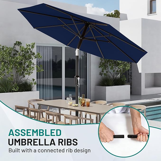 AreShark 10 FT Outdoor Patio Umbrella, Patio Table Umbrella with Push Button Tilt and Crank, Outdoor Patio Umbrellas with 8 Fiberglass Ribs, Patio Umbrellas for Market, Garden, Pool (Navy)