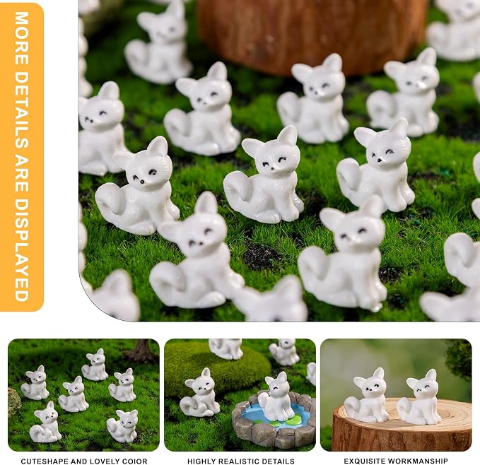 60 pcs Mini Resin Fox Many Styles Variety Tiny Animals Figures Miniature Little Small Animal Figurines Bulk for Micro Fairy Garden Landscape Accessories Hide Crafts Decor Aquarium