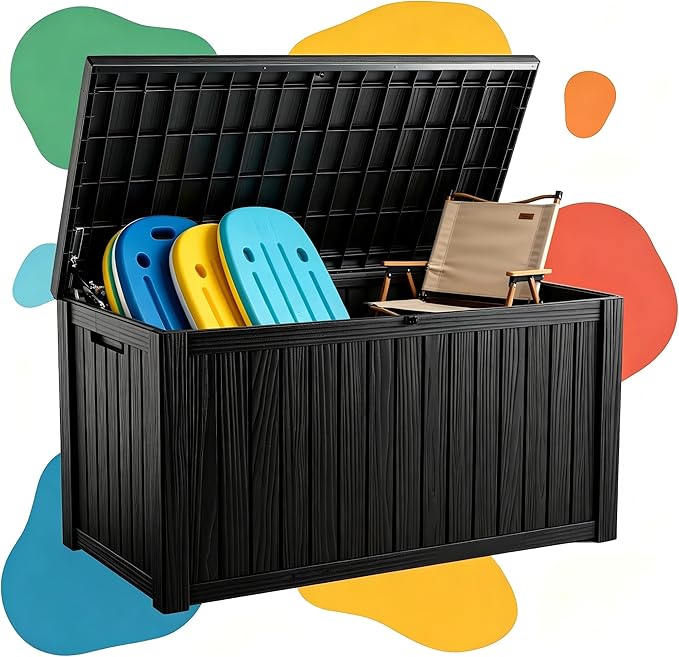 200 Gallon Waterproof Deck Box, Large Resin Outdoor Storage Box for Patio Cushion Storage, Pool Accessories & Garden Tools, 880 Lbs Load Capacity Storage Bins – Lockable Lid, Black
