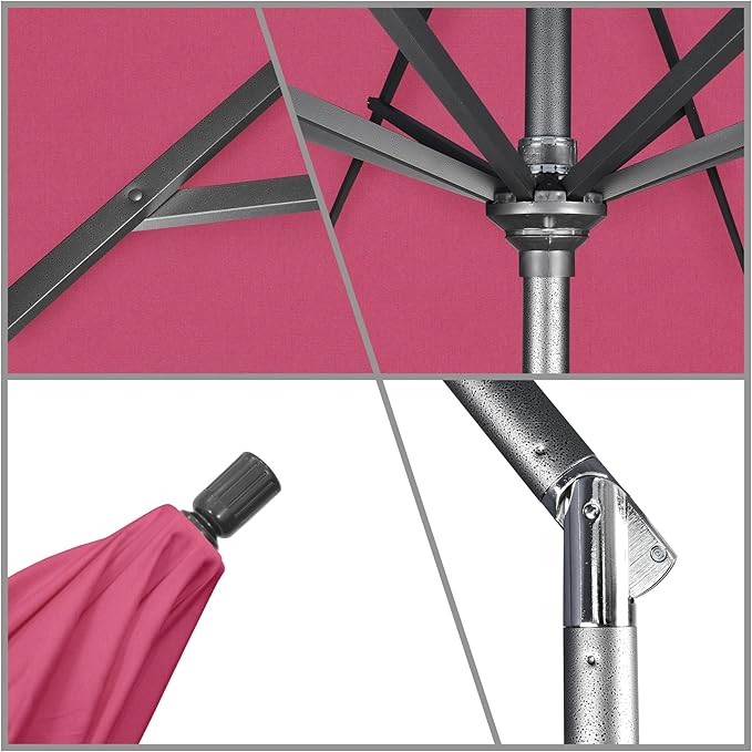 California Umbrella 11Ft Premium Sunbrella Patio Umbrella, Hand-Crank, Tilt-Collar, Gray Frame, Hot Pink Fabric