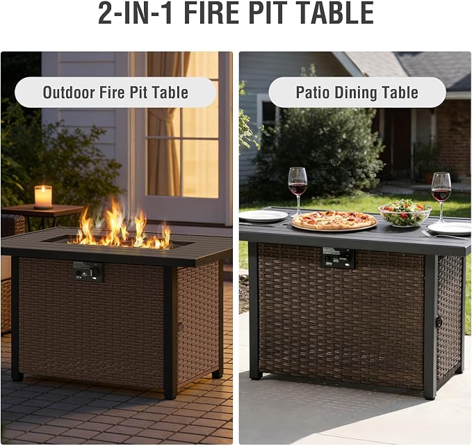 7-Piece Patio Furniture Set Includes Fire Pit Table Outdoor Furniture Combination Rattan Swivel Chair Rattan Sofa with Coffee Table Suitable for Gardens, Patios, and Poolside (Blue)