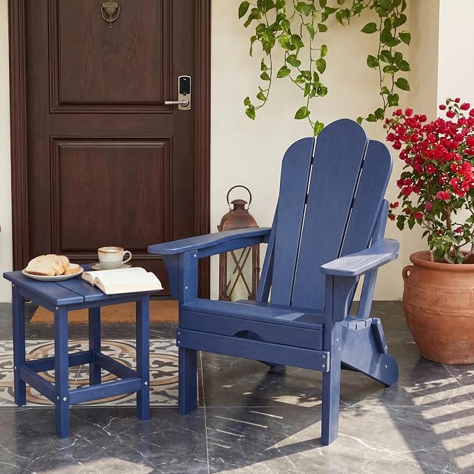 AMILY HDPE Outdoor Adirondack Side Table, Weather Resistant Patio End Table, Heavy Duty Rectangle Side Table for Garden, Balcony, Poolside, Easy Assembly (Blue)