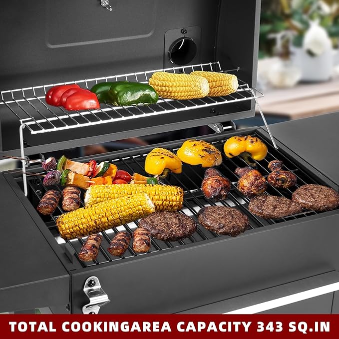 Charcoal Grills Outdoor BBQ Grill with 2 Side Table,Barbecue Grill Smoker with 343 Sq.in.Cooking Area for Outdoor Cooking Backyard Camping Picnics Beach by DNKMOR