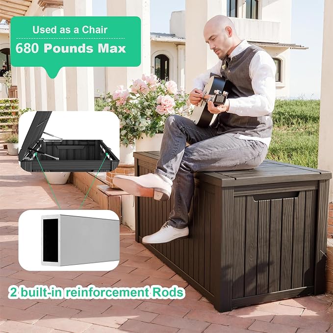 200 Gallon Outdoor Storage Box Waterproof - Outside Resin Deck Box, Lockable Storage Bin for Patio Furniture,Garden Tools,Cushions,Pool Accessories(Black)