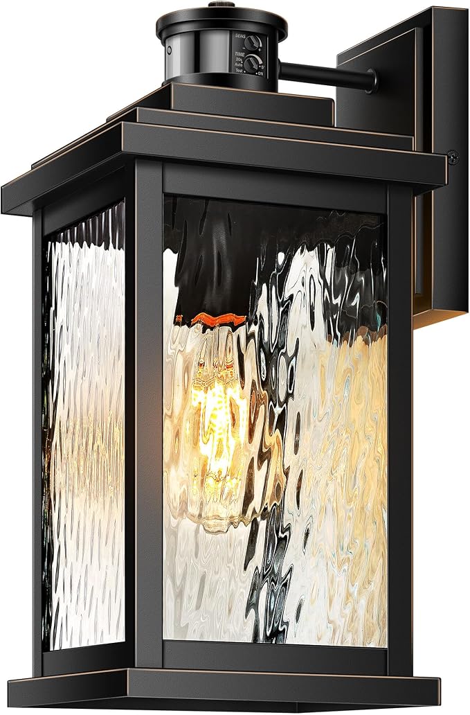 VIANIS Large Motion Sensor Outdoor Lights, Dusk to Dawn Outdoor Lighting with Water Glass, Easy-Install Aluminum Waterproof Hardwired Exterior Lights for Porch, Garage, Front Door