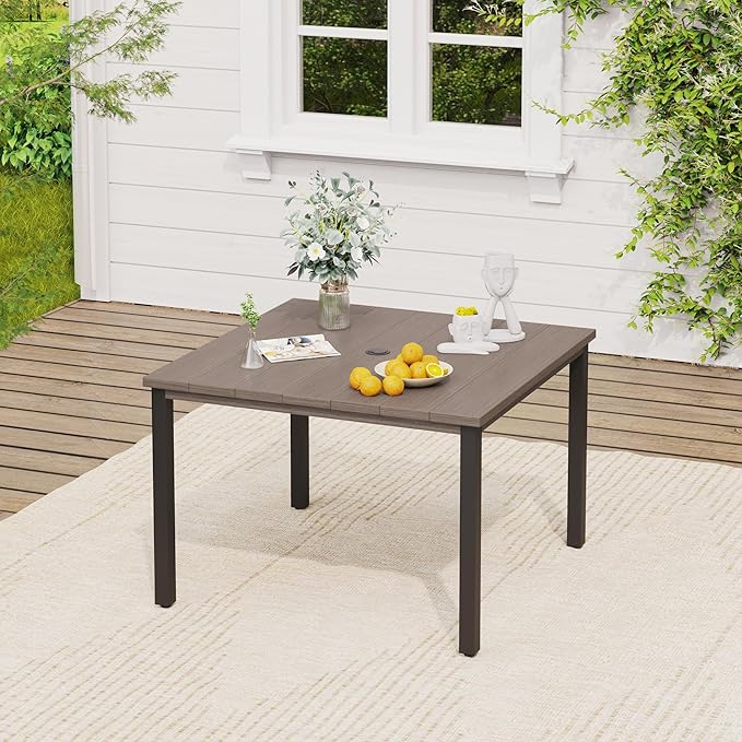VICLLAX 5 Pieces Patio Dining Set, Patio Furniture Set of Metal Outdoor Table with Umbrella Hole and 4 Swivel Patio Chairs for Backyard Lawn, Grey & Antique Grey